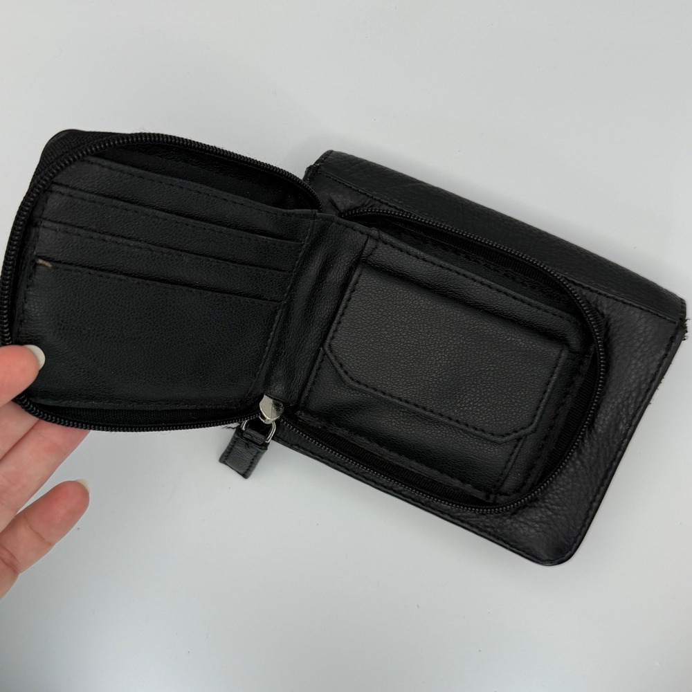 Vintage East West Concept Design Black Leather Wallet Mini Purse No Strap - Picture 3 of 10